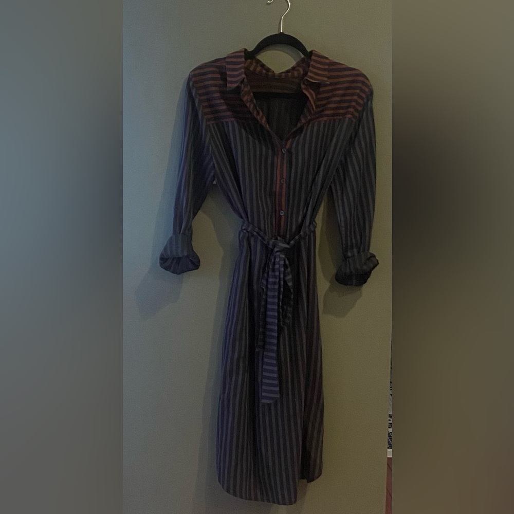 BCBGMAXAZRIA Navy and Orange Striped Dress